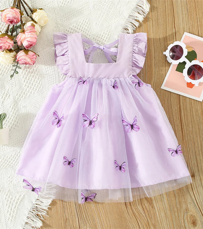 Embroidery Butterfly Flying Sleeves Dress - Ayla