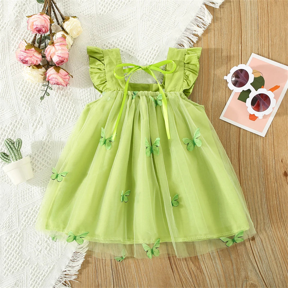 Embroidery Butterfly Flying Sleeves Dress - Ayla