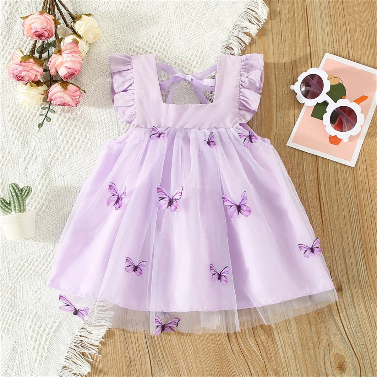 Embroidery Butterfly Flying Sleeves Dress - Ayla