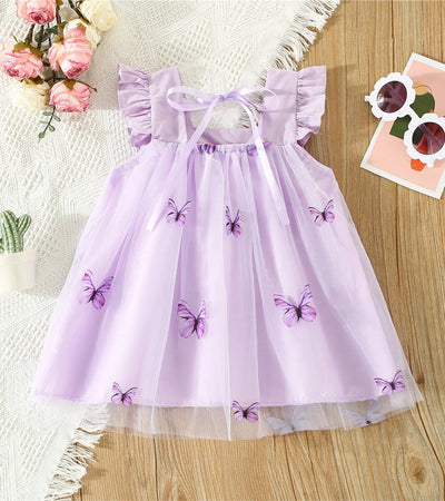 Embroidery Butterfly Flying Sleeves Dress - Ayla